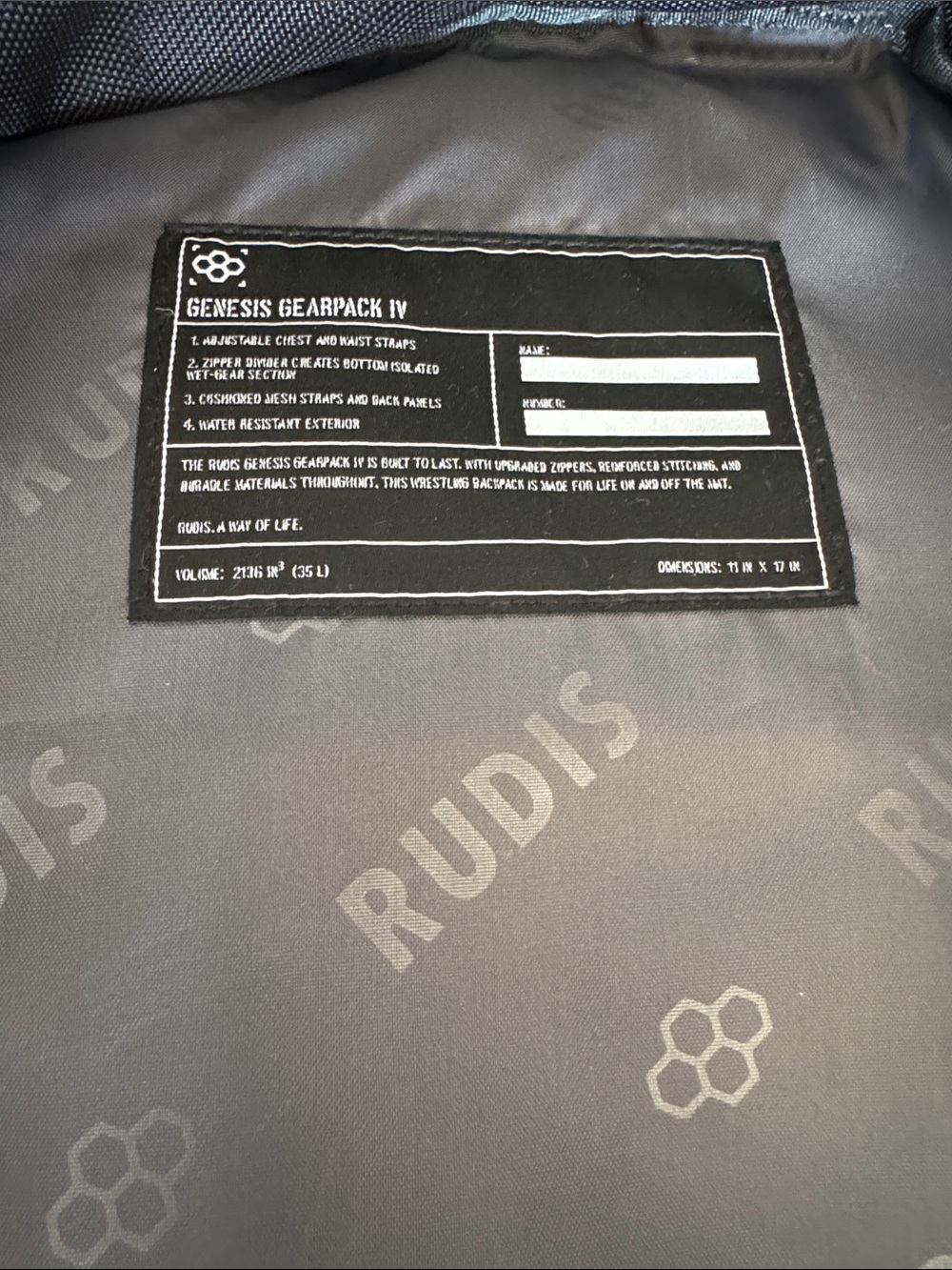 RUDIS Wrestling Backpack Black Men's Performance Backpack - Picture 6 of 6